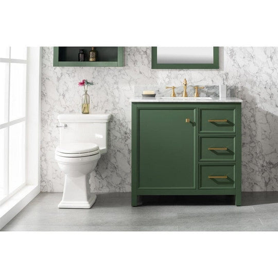 Legion Furniture WLF2136-VG 36 Inch Vogue Green Finish Sink Vanity Cabinet with Carrara White Top - ShopHubDepot