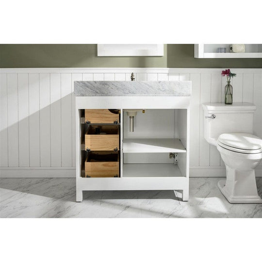 Legion Furniture WLF2136-W 36 Inch White Finish Sink Vanity Cabinet with Carrara White Top - ShopHubDepot