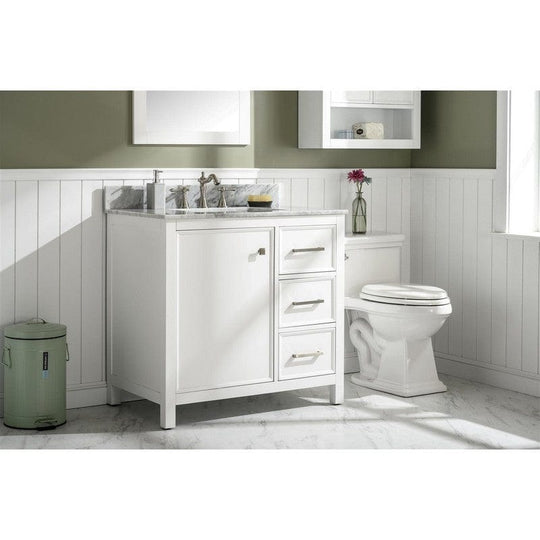 Legion Furniture WLF2136-W 36 Inch White Finish Sink Vanity Cabinet with Carrara White Top - ShopHubDepot