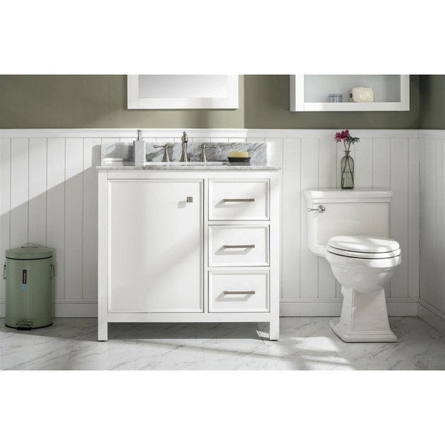 Legion Furniture WLF2136-W 36 Inch White Finish Sink Vanity Cabinet with Carrara White Top - ShopHubDepot