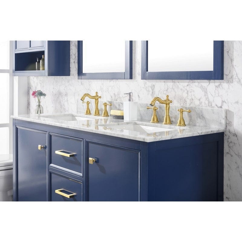 Legion Furniture WLF2154-B 54 Inch Blue Finish Double Sink Vanity Cabinet with Carrara White Top - ShopHubDepot