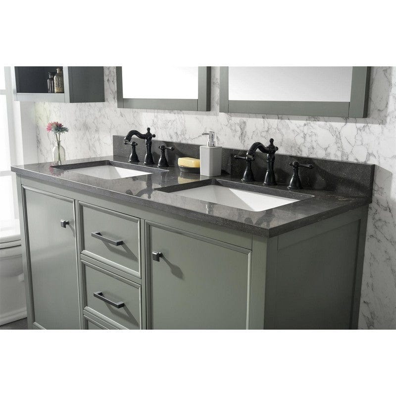 Legion Furniture WLF2154-PG 54 Inch Pewter Green Finish Double Sink Vanity Cabinet with Blue Lime Stone Top - ShopHubDepot