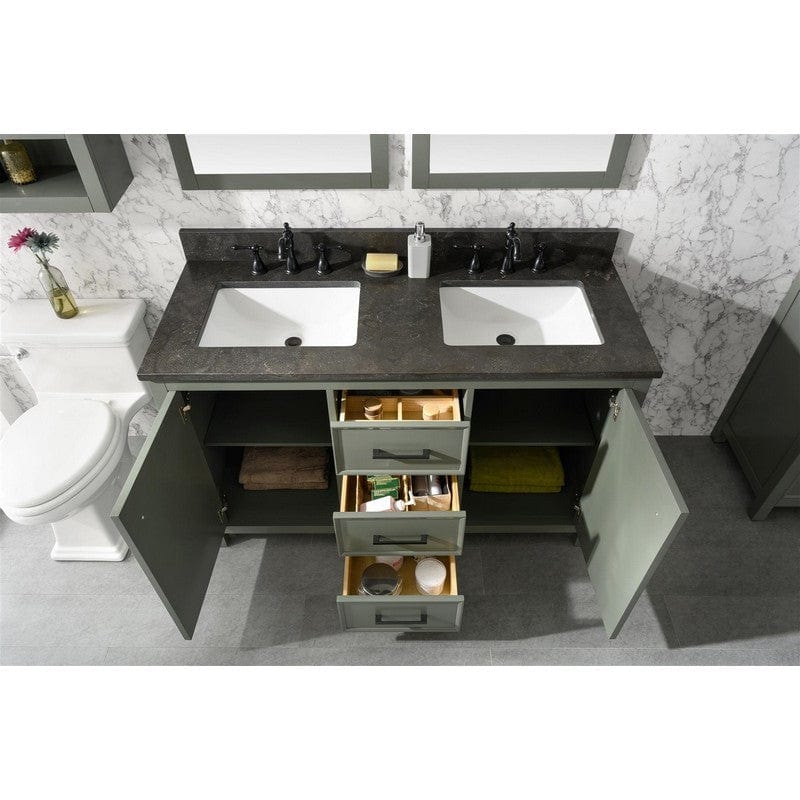 Legion Furniture WLF2154-PG 54 Inch Pewter Green Finish Double Sink Vanity Cabinet with Blue Lime Stone Top - ShopHubDepot