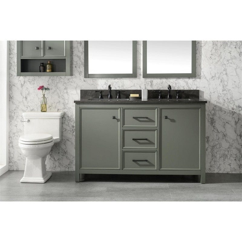 Legion Furniture WLF2154-PG 54 Inch Pewter Green Finish Double Sink Vanity Cabinet with Blue Lime Stone Top - ShopHubDepot