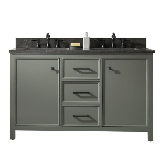 Legion Furniture WLF2154-PG 54 Inch Pewter Green Finish Double Sink Vanity Cabinet with Blue Lime Stone Top - ShopHubDepot