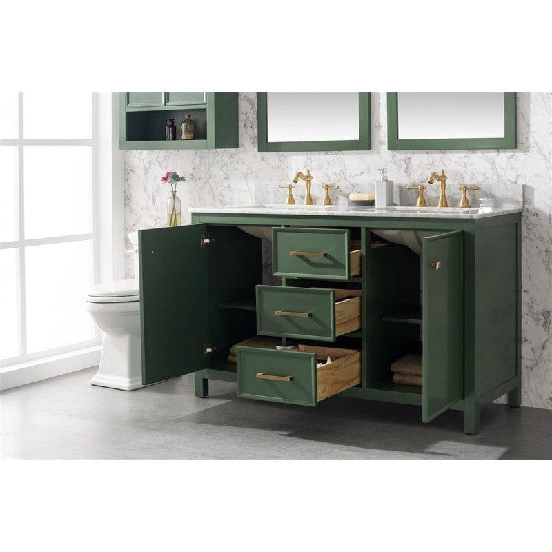 Legion Furniture WLF2154-VG 54 Inch Vogue Green Finish Double Sink Vanity Cabinet with Carrara White Top - ShopHubDepot