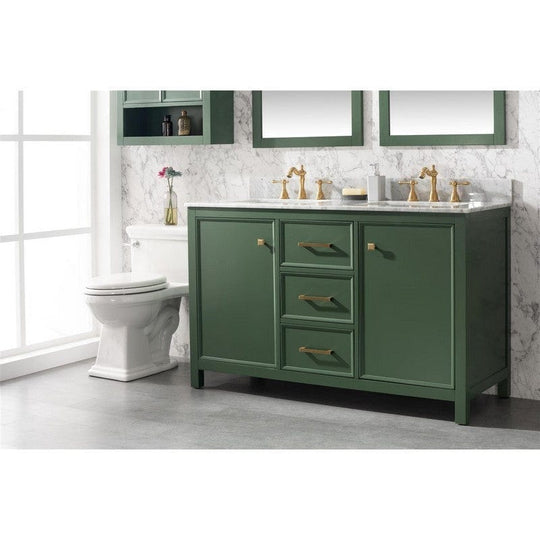 Legion Furniture WLF2154-VG 54 Inch Vogue Green Finish Double Sink Vanity Cabinet with Carrara White Top - ShopHubDepot