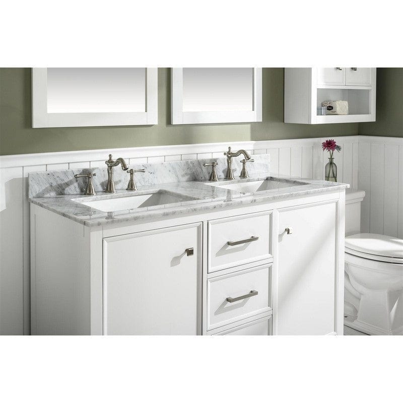 Legion Furniture WLF2154-W 54 Inch White Finish Double Sink Vanity Cabinet with Carrara White Top - ShopHubDepot