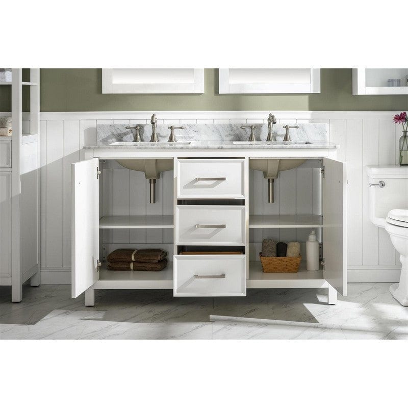 Legion Furniture WLF2154-W 54 Inch White Finish Double Sink Vanity Cabinet with Carrara White Top - ShopHubDepot