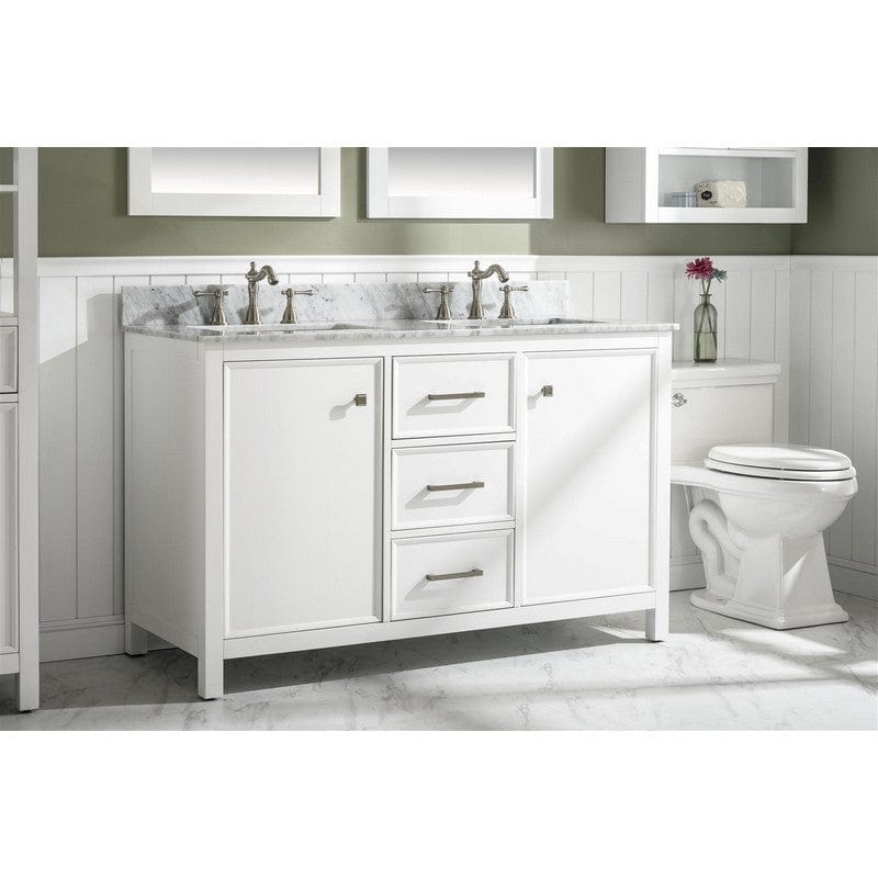 Legion Furniture WLF2154-W 54 Inch White Finish Double Sink Vanity Cabinet with Carrara White Top - ShopHubDepot