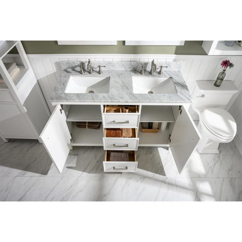 Legion Furniture WLF2154-W 54 Inch White Finish Double Sink Vanity Cabinet with Carrara White Top - ShopHubDepot