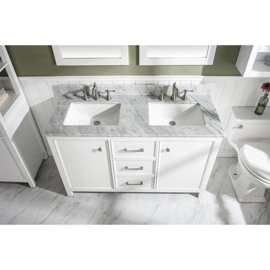 Legion Furniture WLF2154-W 54 Inch White Finish Double Sink Vanity Cabinet with Carrara White Top - ShopHubDepot