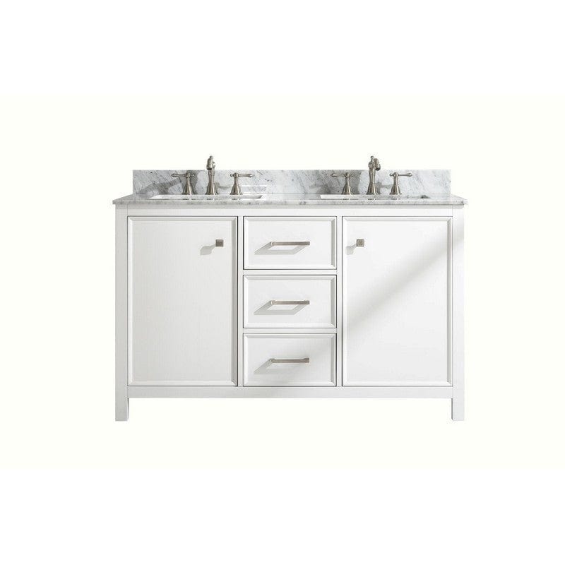 Legion Furniture WLF2154-W 54 Inch White Finish Double Sink Vanity Cabinet with Carrara White Top - ShopHubDepot