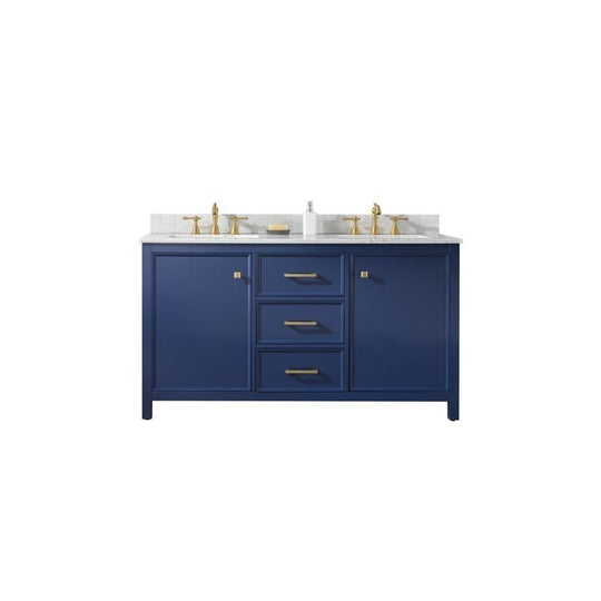 Legion Furniture WLF2160D-B 60 Inch Blue Finish Double Sink Vanity Cabinet with Carrara White Top - ShopHubDepot