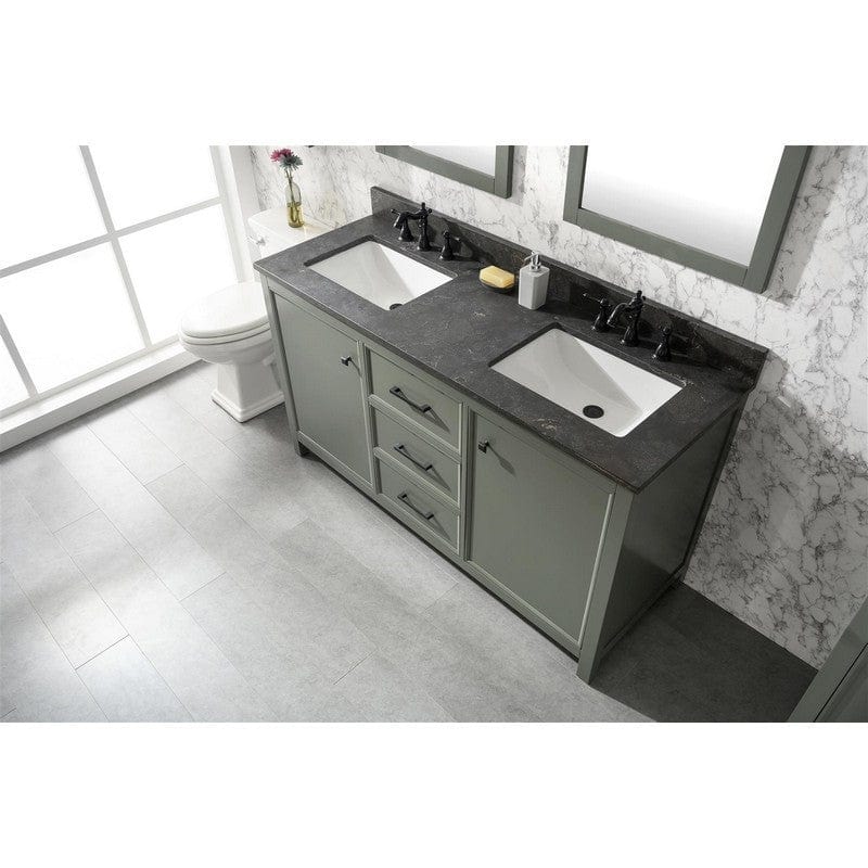 Legion Furniture WLF2160D-PG 60 Inch Pewter Green Finish Double Sink Vanity Cabinet with Blue Lime Stone Top - ShopHubDepot