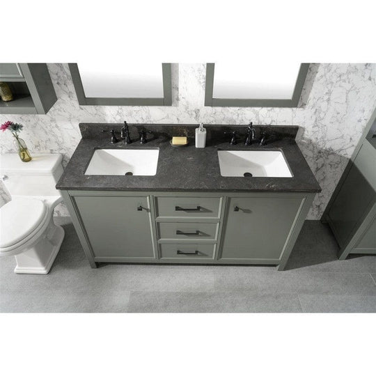 Legion Furniture WLF2160D-PG 60 Inch Pewter Green Finish Double Sink Vanity Cabinet with Blue Lime Stone Top - ShopHubDepot