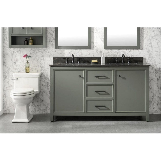 Legion Furniture WLF2160D-PG 60 Inch Pewter Green Finish Double Sink Vanity Cabinet with Blue Lime Stone Top - ShopHubDepot