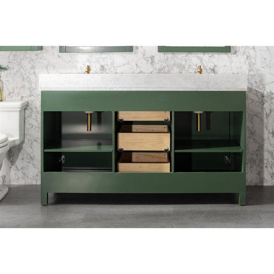 Legion Furniture WLF2160D-VG 60 Inch Vogue Green Finish Double Sink Vanity Cabinet with Carrara White Top - ShopHubDepot