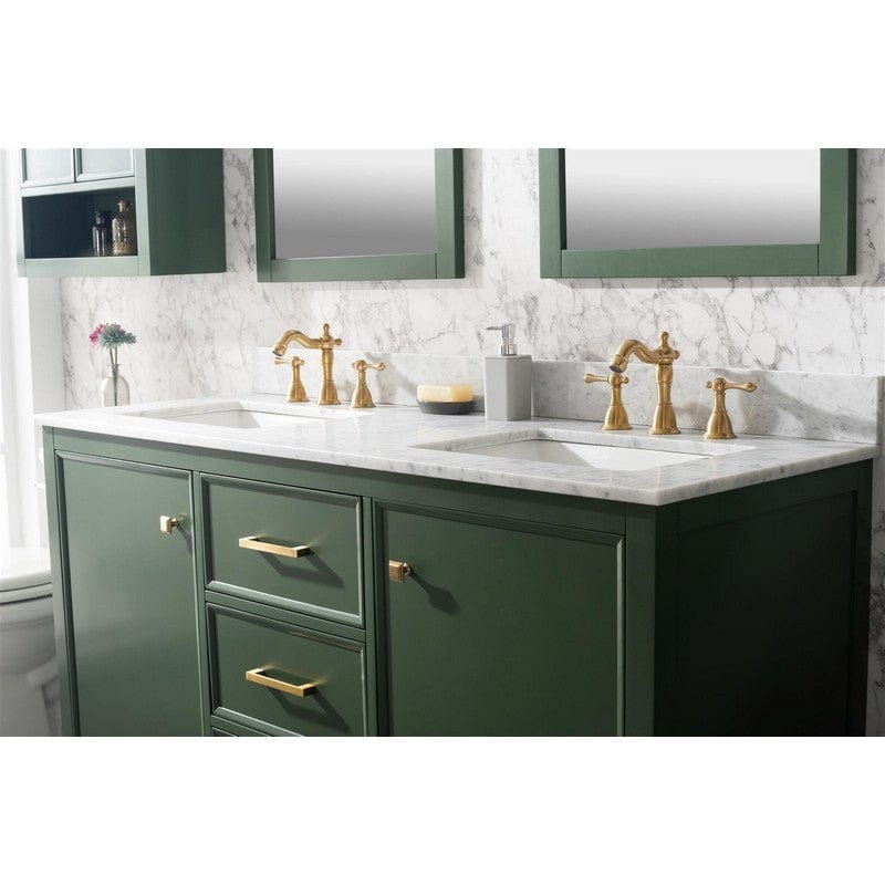 Legion Furniture WLF2160D-VG 60 Inch Vogue Green Finish Double Sink Vanity Cabinet with Carrara White Top - ShopHubDepot