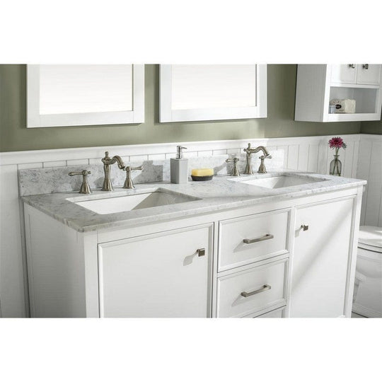 Legion Furniture WLF2160D-W 60 Inch White Finish Double Sink Vanity Cabinet with Carrara White Top - ShopHubDepot