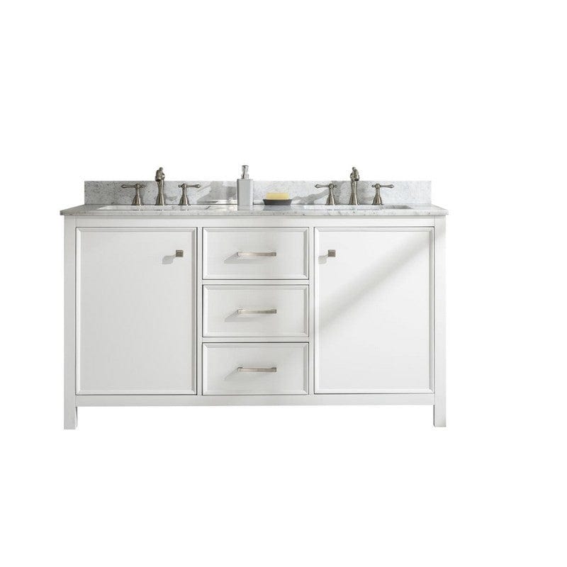 Legion Furniture WLF2160D-W 60 Inch White Finish Double Sink Vanity Cabinet with Carrara White Top - ShopHubDepot