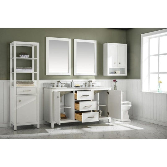 Legion Furniture WLF2160D-W 60 Inch White Finish Double Sink Vanity Cabinet with Carrara White Top - ShopHubDepot