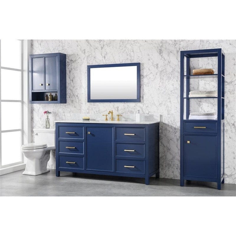 Legion Furniture WLF2160S-B 60 Inch Blue Finish Single Sink Vanity Cabinet with Carrara White Top - ShopHubDepot