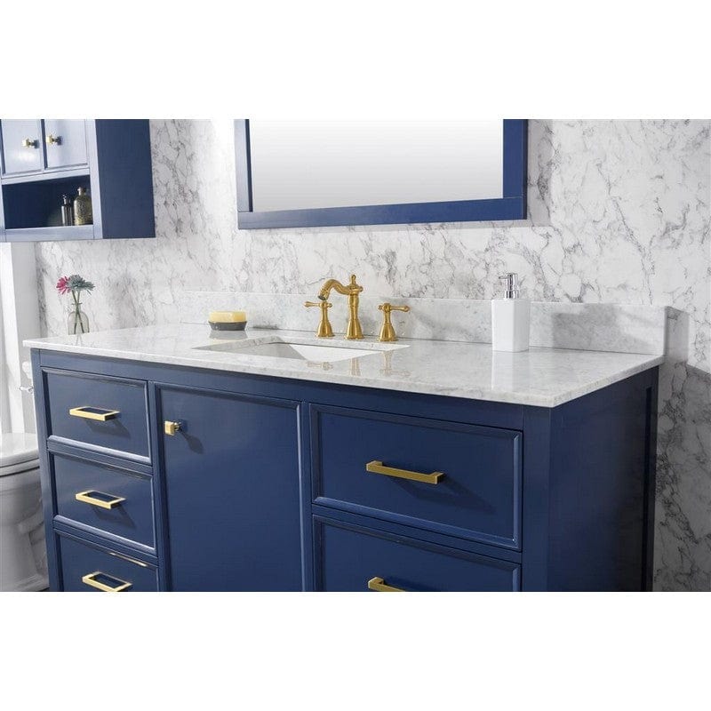 Legion Furniture WLF2160S-B 60 Inch Blue Finish Single Sink Vanity Cabinet with Carrara White Top - ShopHubDepot