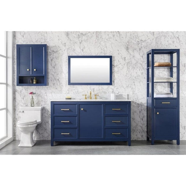 Legion Furniture WLF2160S-B 60 Inch Blue Finish Single Sink Vanity Cabinet with Carrara White Top - ShopHubDepot