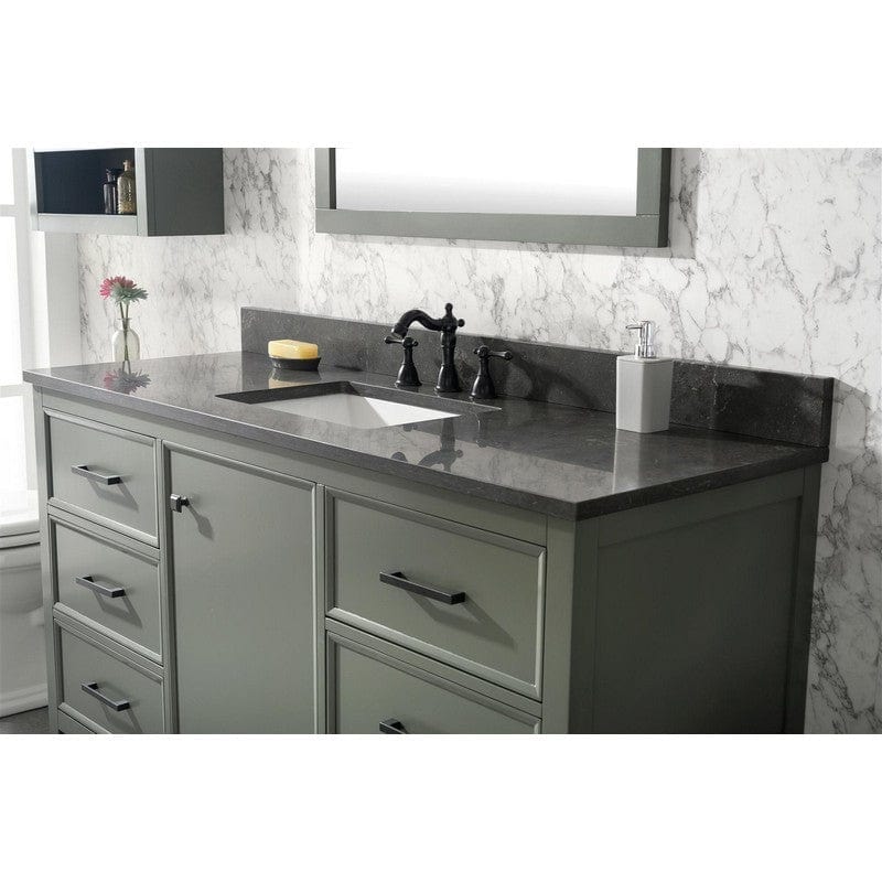 Legion Furniture WLF2160S-PG 60 Inch Pewter Green Finish Single Sink Vanity Cabinet with Blue Lime Stone Top - ShopHubDepot