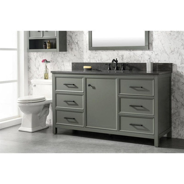 Legion Furniture WLF2160S-PG 60 Inch Pewter Green Finish Single Sink Vanity Cabinet with Blue Lime Stone Top - ShopHubDepot