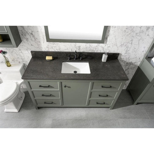 Legion Furniture WLF2160S-PG 60 Inch Pewter Green Finish Single Sink Vanity Cabinet with Blue Lime Stone Top - ShopHubDepot