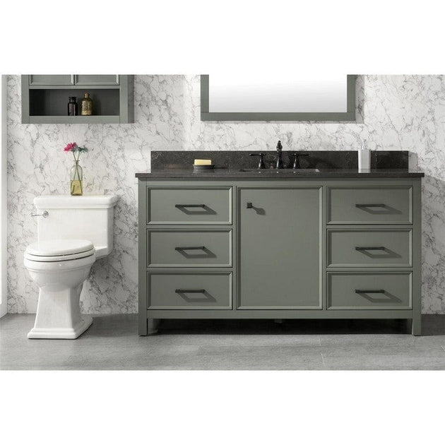 Legion Furniture WLF2160S-PG 60 Inch Pewter Green Finish Single Sink Vanity Cabinet with Blue Lime Stone Top - ShopHubDepot