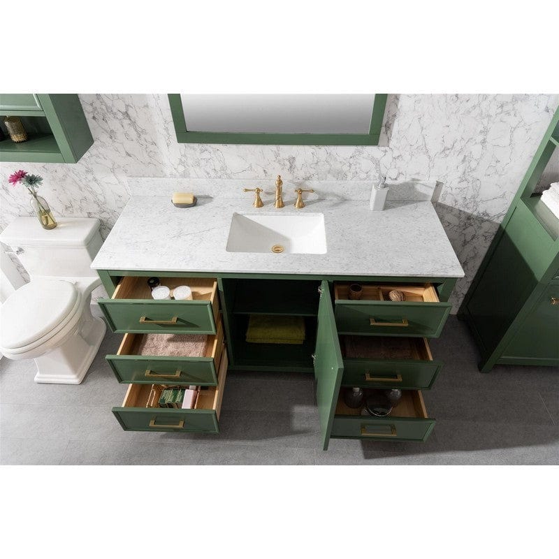 Legion Furniture WLF2160S-VG 60 Inch Vogue Green Finish Single Sink Vanity Cabinet with Carrara White Top - ShopHubDepot