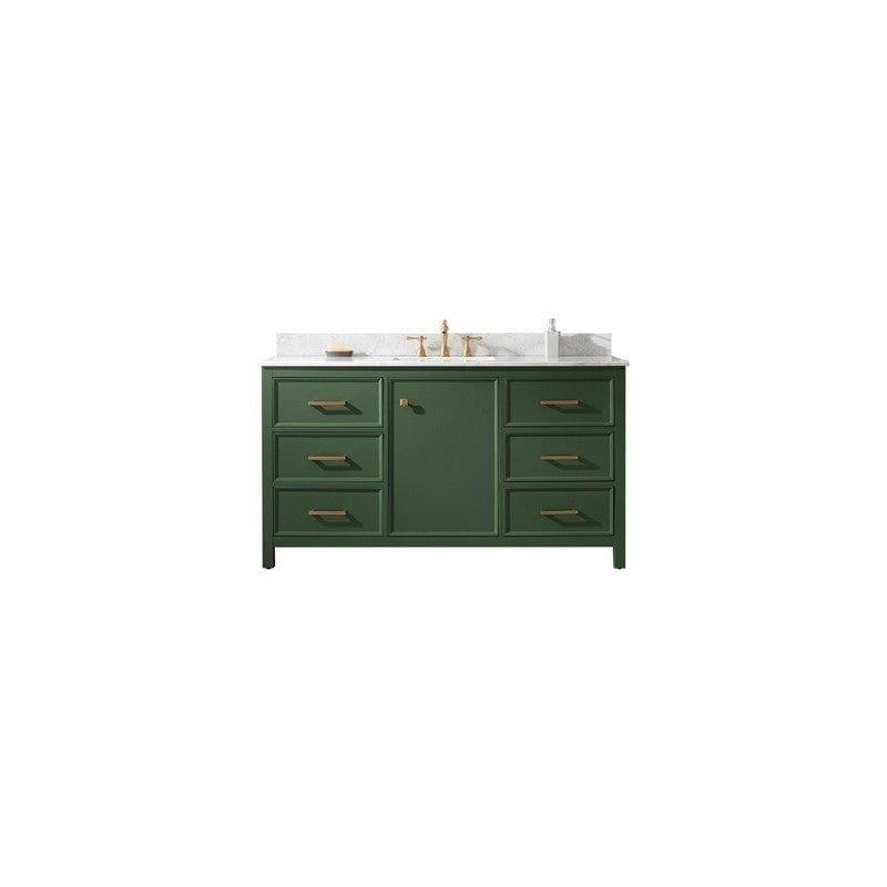 Legion Furniture WLF2160S-VG 60 Inch Vogue Green Finish Single Sink Vanity Cabinet with Carrara White Top - ShopHubDepot