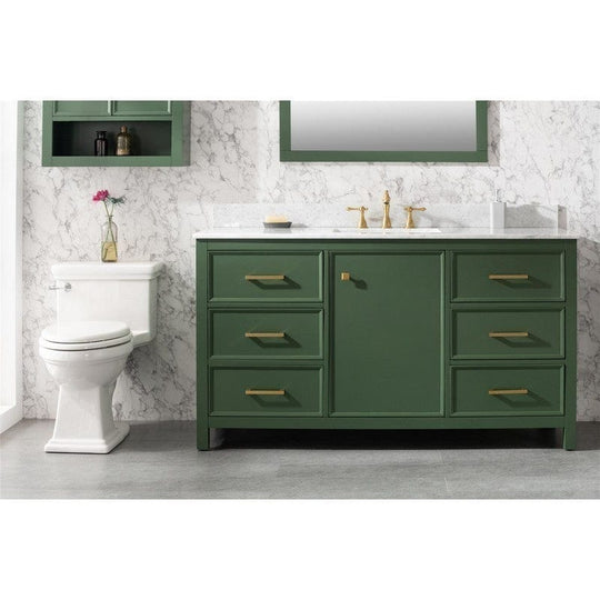 Legion Furniture WLF2160S-VG 60 Inch Vogue Green Finish Single Sink Vanity Cabinet with Carrara White Top - ShopHubDepot