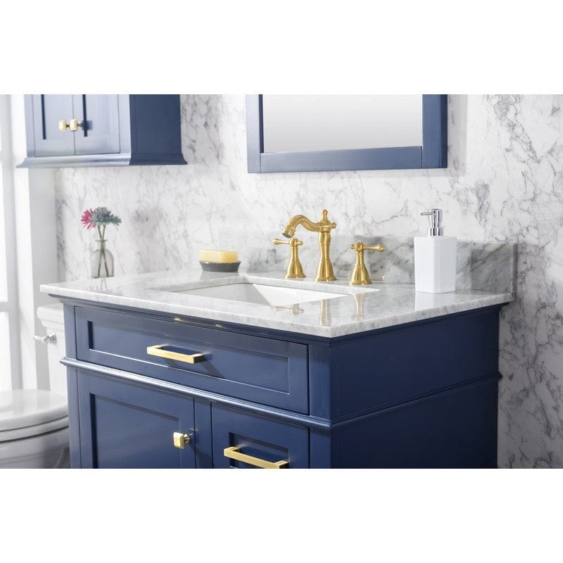 Legion Furniture WLF2236-B 36 Inch Blue Finish Sink Vanity Cabinet with Carrara White Top - ShopHubDepot