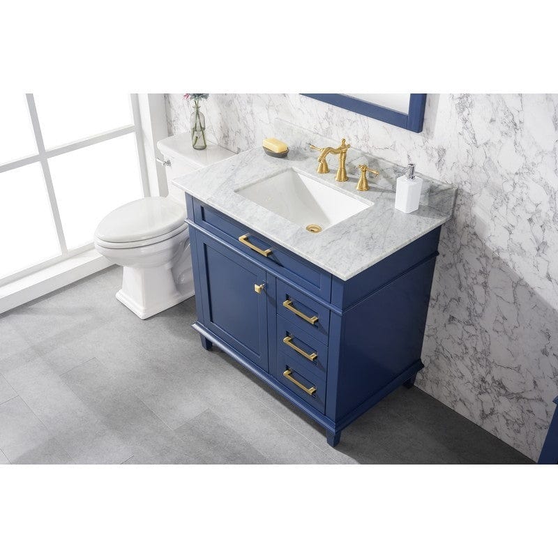 Legion Furniture WLF2236-B 36 Inch Blue Finish Sink Vanity Cabinet with Carrara White Top - ShopHubDepot