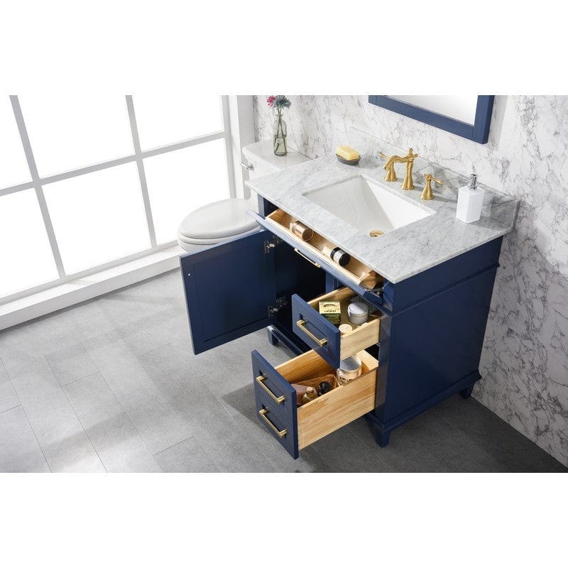 Legion Furniture WLF2236-B 36 Inch Blue Finish Sink Vanity Cabinet with Carrara White Top - ShopHubDepot