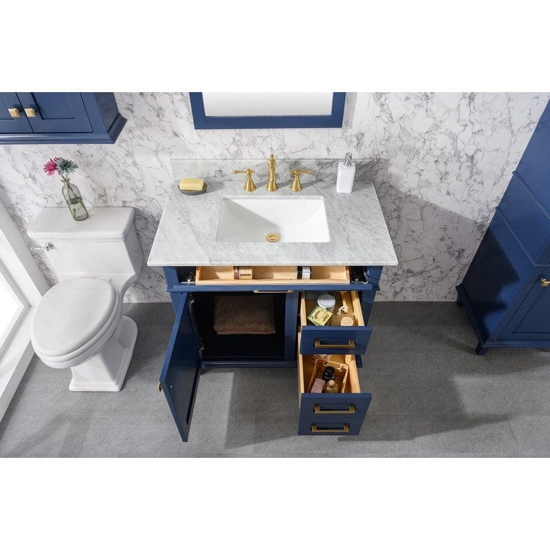 Legion Furniture WLF2236-B 36 Inch Blue Finish Sink Vanity Cabinet with Carrara White Top - ShopHubDepot