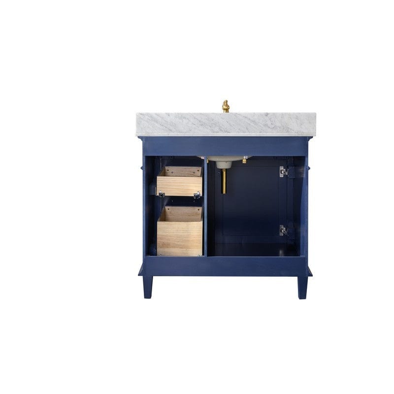 Legion Furniture WLF2236-B 36 Inch Blue Finish Sink Vanity Cabinet with Carrara White Top - ShopHubDepot