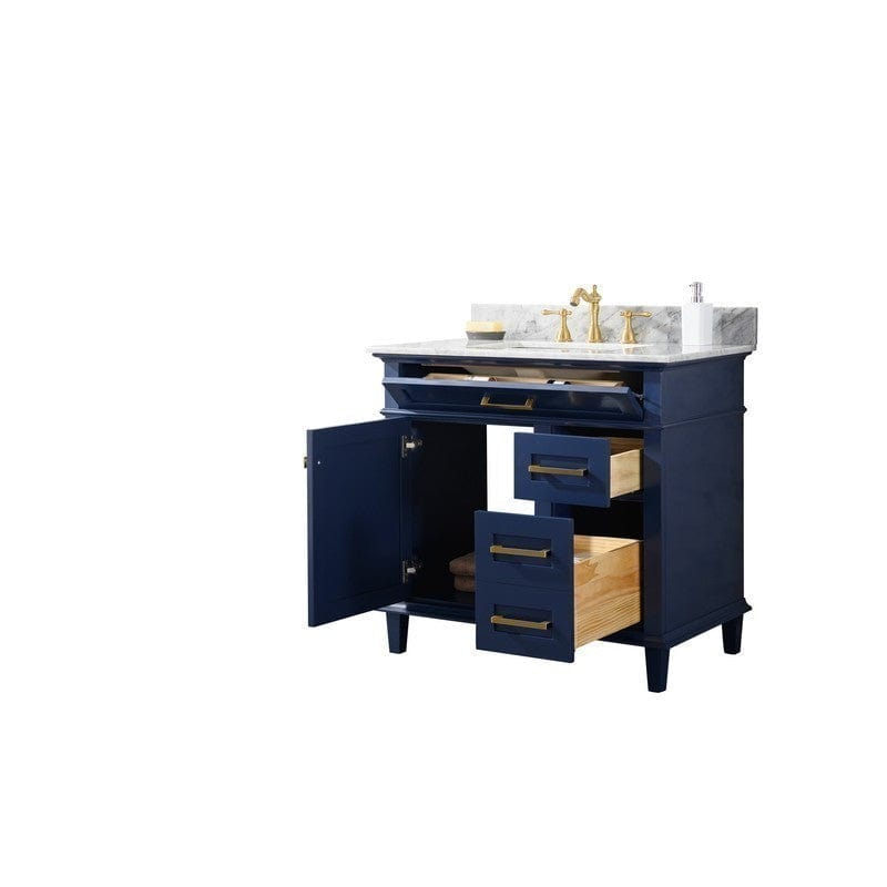 Legion Furniture WLF2236-B 36 Inch Blue Finish Sink Vanity Cabinet with Carrara White Top - ShopHubDepot