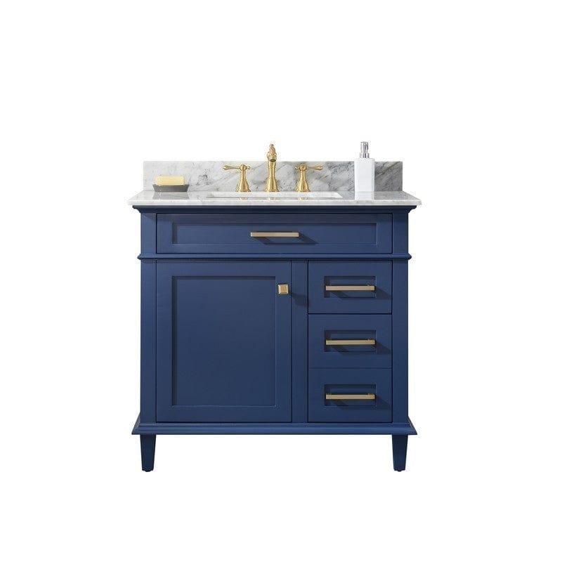 Legion Furniture WLF2236-B 36 Inch Blue Finish Sink Vanity Cabinet with Carrara White Top - ShopHubDepot