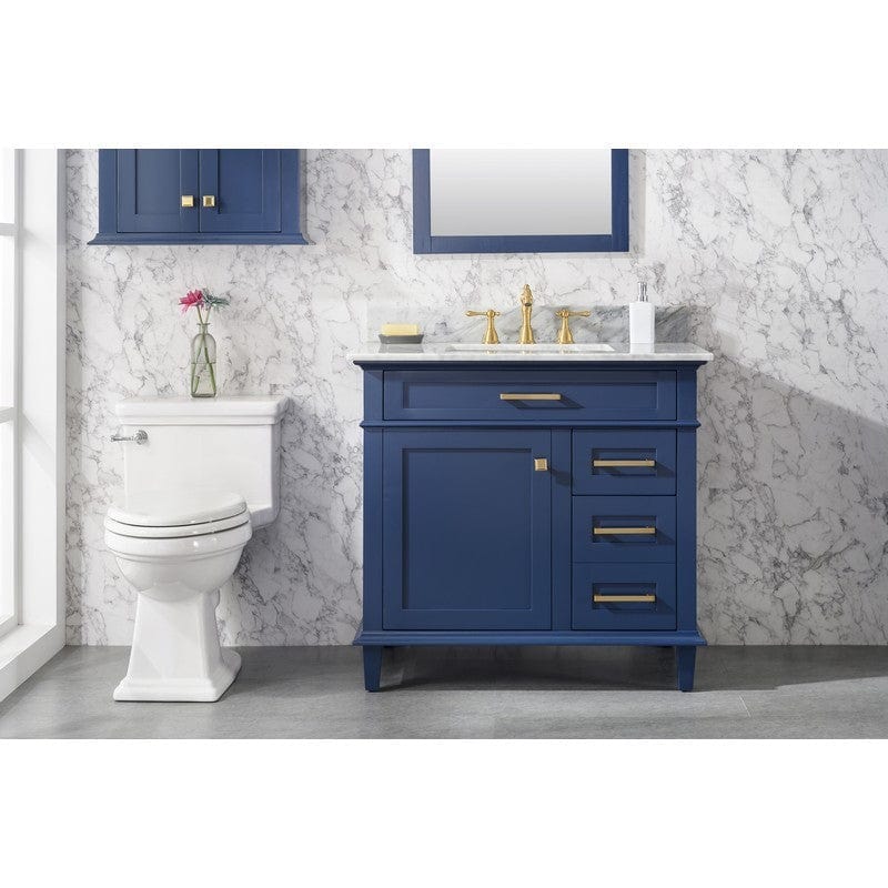 Legion Furniture WLF2236-B 36 Inch Blue Finish Sink Vanity Cabinet with Carrara White Top - ShopHubDepot