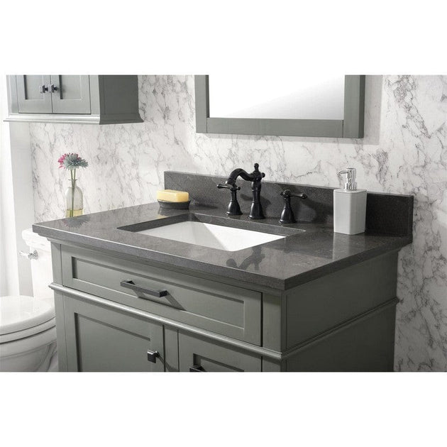 Legion Furniture WLF2236-PG 36 Inch Pewter Green Finish Sink Vanity Cabinet with Blue Lime Stone Top - ShopHubDepot