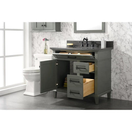 Legion Furniture WLF2236-PG 36 Inch Pewter Green Finish Sink Vanity Cabinet with Blue Lime Stone Top - ShopHubDepot