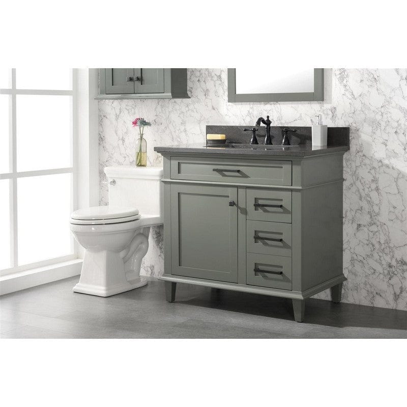 Legion Furniture WLF2236-PG 36 Inch Pewter Green Finish Sink Vanity Cabinet with Blue Lime Stone Top - ShopHubDepot