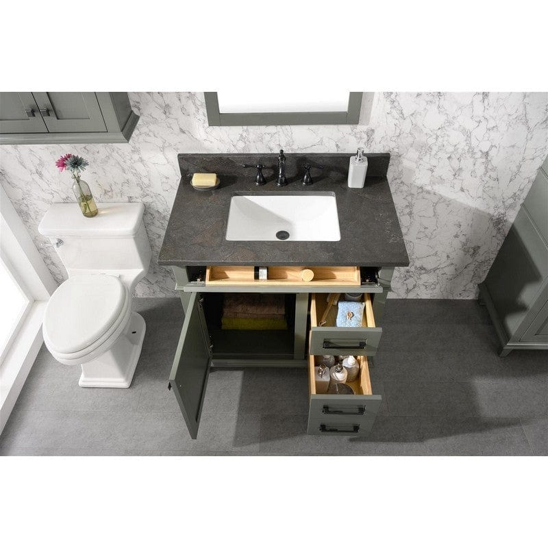 Legion Furniture WLF2236-PG 36 Inch Pewter Green Finish Sink Vanity Cabinet with Blue Lime Stone Top - ShopHubDepot