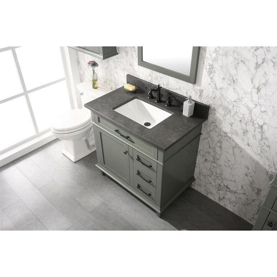 Legion Furniture WLF2236-PG 36 Inch Pewter Green Finish Sink Vanity Cabinet with Blue Lime Stone Top - ShopHubDepot