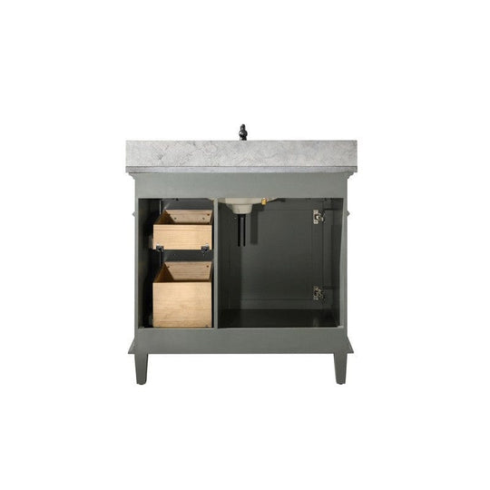 Legion Furniture WLF2236-PG 36 Inch Pewter Green Finish Sink Vanity Cabinet with Blue Lime Stone Top - ShopHubDepot